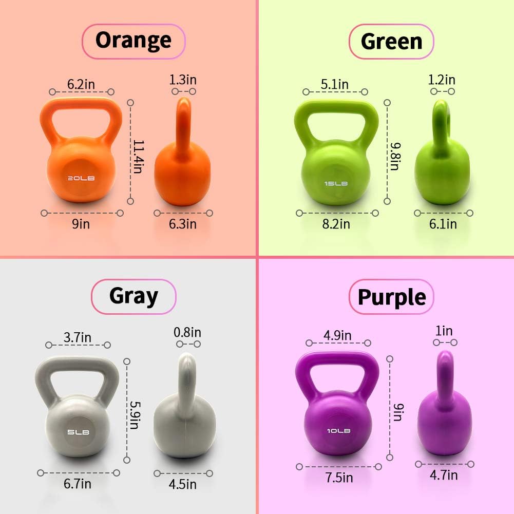 15lbs Kettlebell Set, Strength Training Kettlebells Weight Set For Women, Vinyl Coated Kettle Bell For Home Gym Workout Weight Lifting Equipment, Comfortable Grip Wide Handle Weights